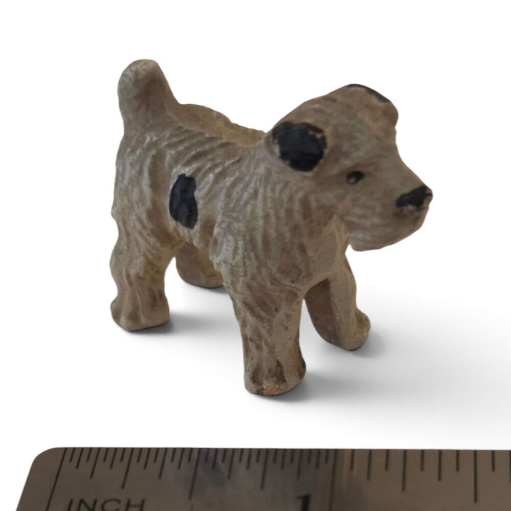 Vintage Miniature Wire Fox Terrier Dog Figurine Hand Painted Composition 1.5"